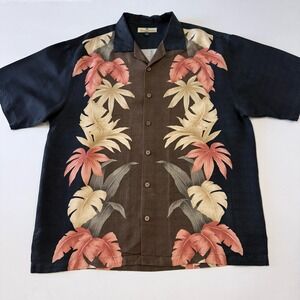 Tommy Bahama‎ Mens Silk Camp Shirt Floral Palm Leaf Print Short Sleeve L